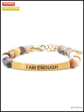 I Am Enough Affirmation Bracelet Natural Agate Stretch Fit Stainless Steel